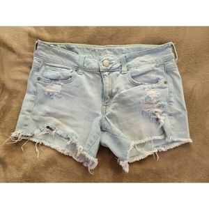 AE Light Wash Denim Midi Shorts